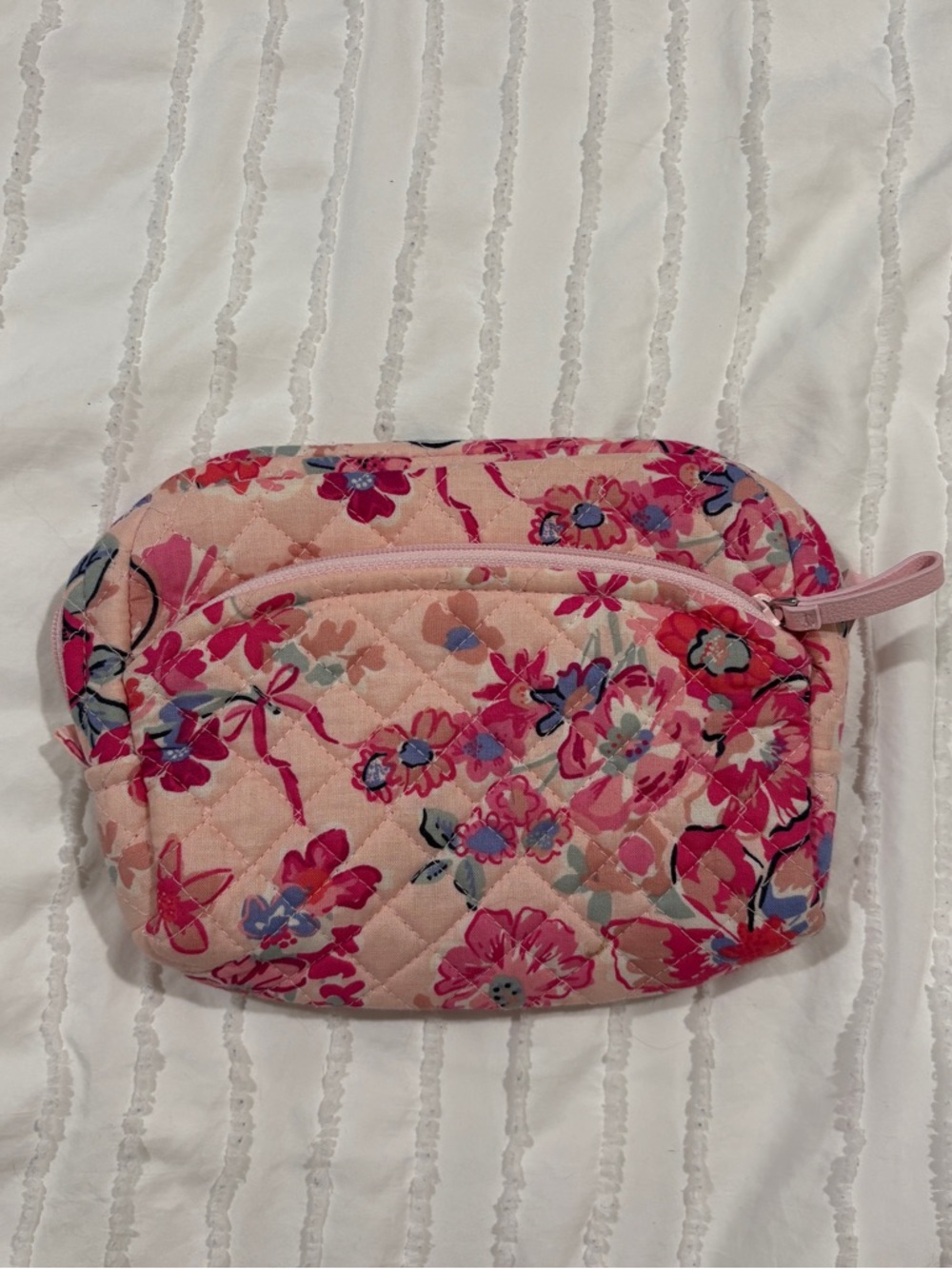 Vera Bradley Medium Zip Cosmetic Makeup Bag Pink Floral Pretty Posies - Like New